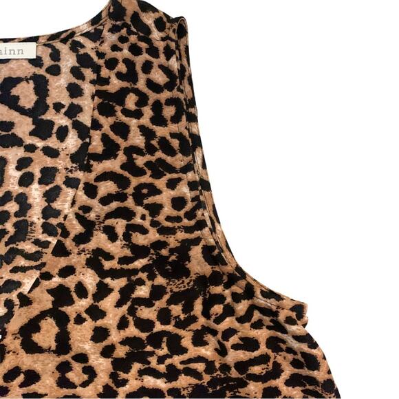 Daniel Rainn Leopard Sleeveless Blouse Small Cheetah Top Animal Print Tan Black - Picture 3 of 9